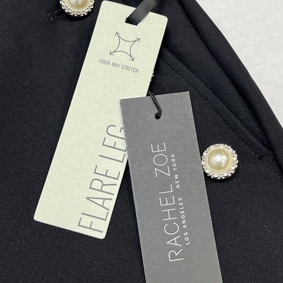 Rachel Zoe Pants Women 6 Black Hi Rise Flare Leg Jersey Knit Pearl Button Detail - Picture 8 of 12